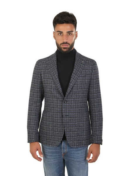 Giacca Tagliatore Monopetto a Quadretti Blu/Grigio/Celeste