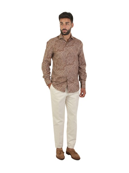 Camicia Brunello Cucinelli in tela Paisley Marrone