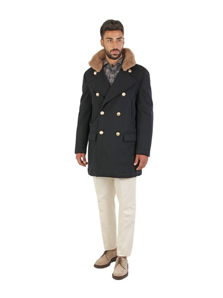 Blue BRUNELLO CUCINELLI one-and-a-half-breasted coat