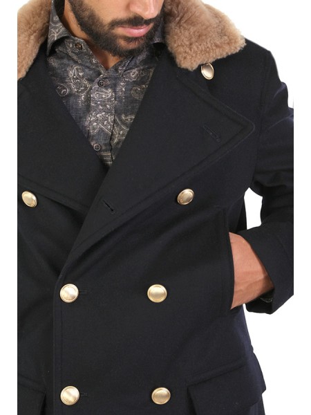 Blue BRUNELLO CUCINELLI one-and-a-half-breasted coat