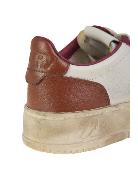 Sneakers Autry Medalist Low Super Vintage In Pelle Bianca Viola e Mar...