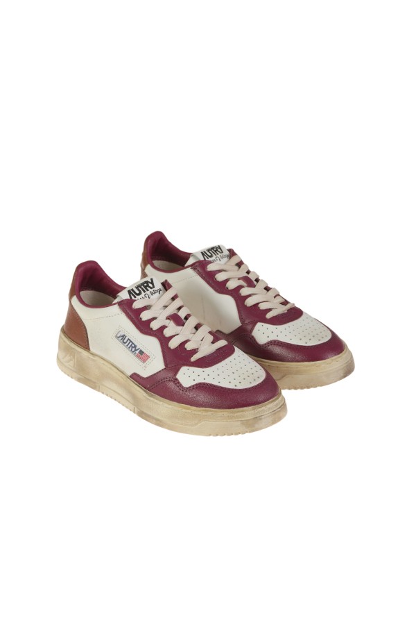 Sneakers Autry Medalist Low Super Vintage In Pelle Bianca Viola e Mar...