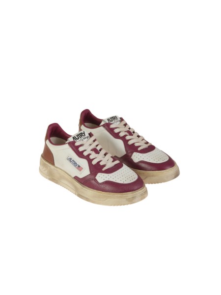 Sneakers Autry Medalist Low Super Vintage In Pelle Bianca Viola e Mar...