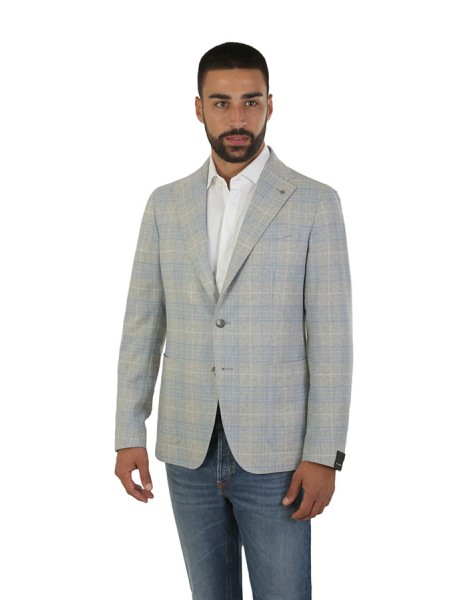 Giacca Tagliatore Check Grigio/Celeste