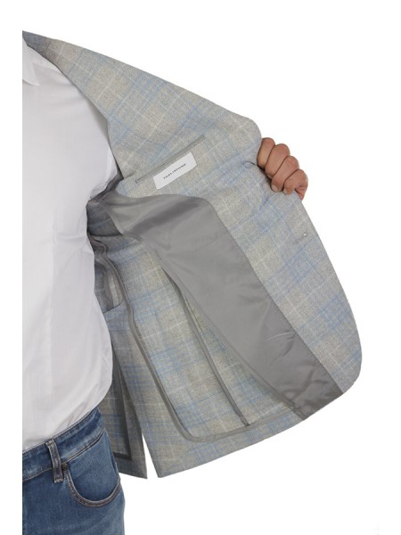 Giacca Tagliatore Check Grigio/Celeste
