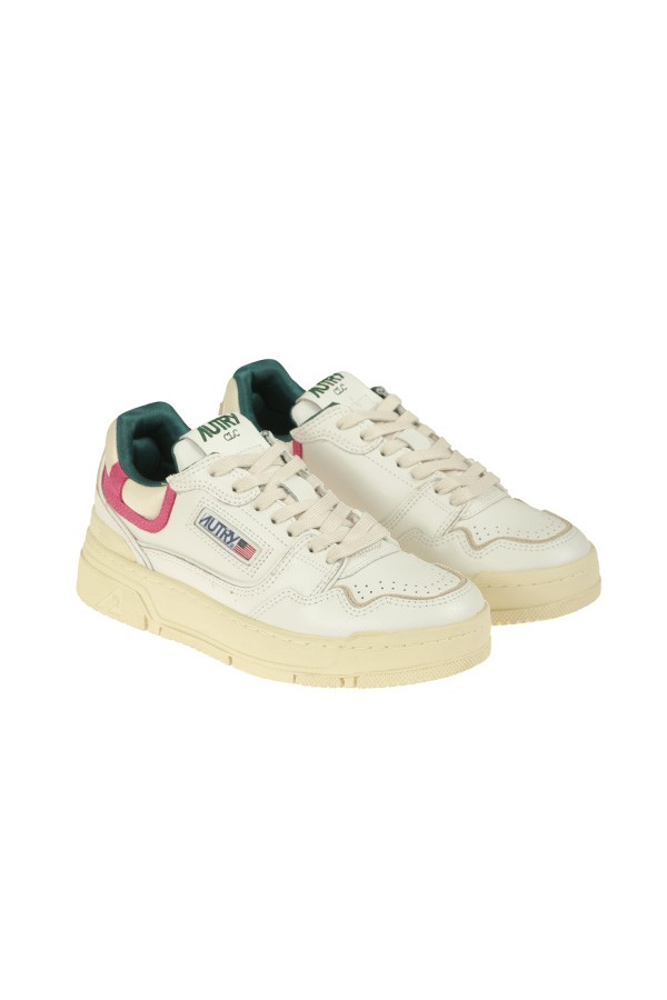 Sneakers Autry Clc Low In Pelle Bianco/Verde/Fucsia