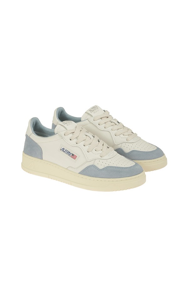 Sneakers Autry Medalist Low in Pelle e Suede Bianco/Celeste