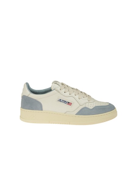 Sneakers Autry Medalist Low in Pelle e Suede Bianco/Celeste