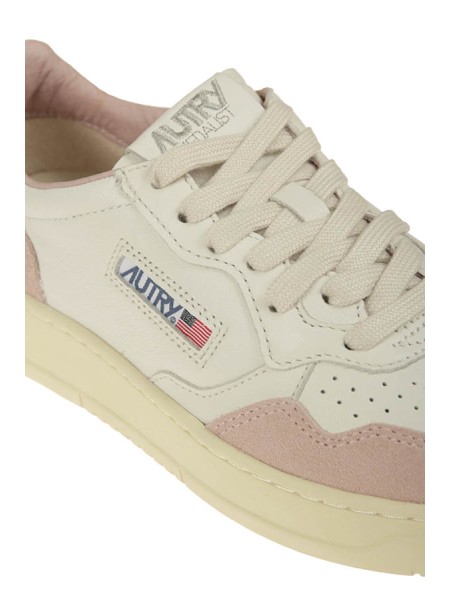 Sneakers Autry Medalist Low in Pelle e Suede Bianco/Rosa